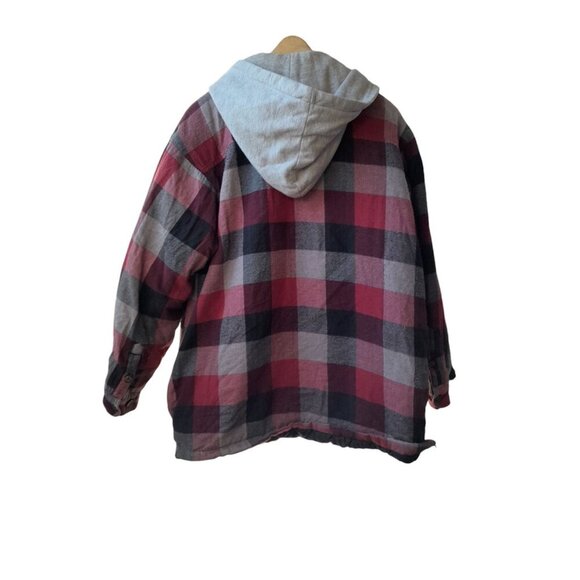 Mens Quilt Lined Red Plaid Hooded Heavyweight Chore Jacket Shacket Size 2XL - Picture 3 of 9
